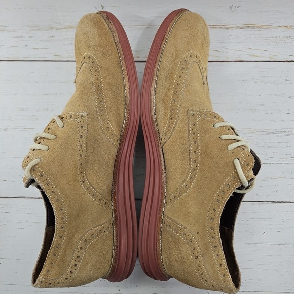 Cole Haan LunarGrand Wingtip Oxford Mens 11.5M Tan Red Suede Dress Shoes‎ C10228